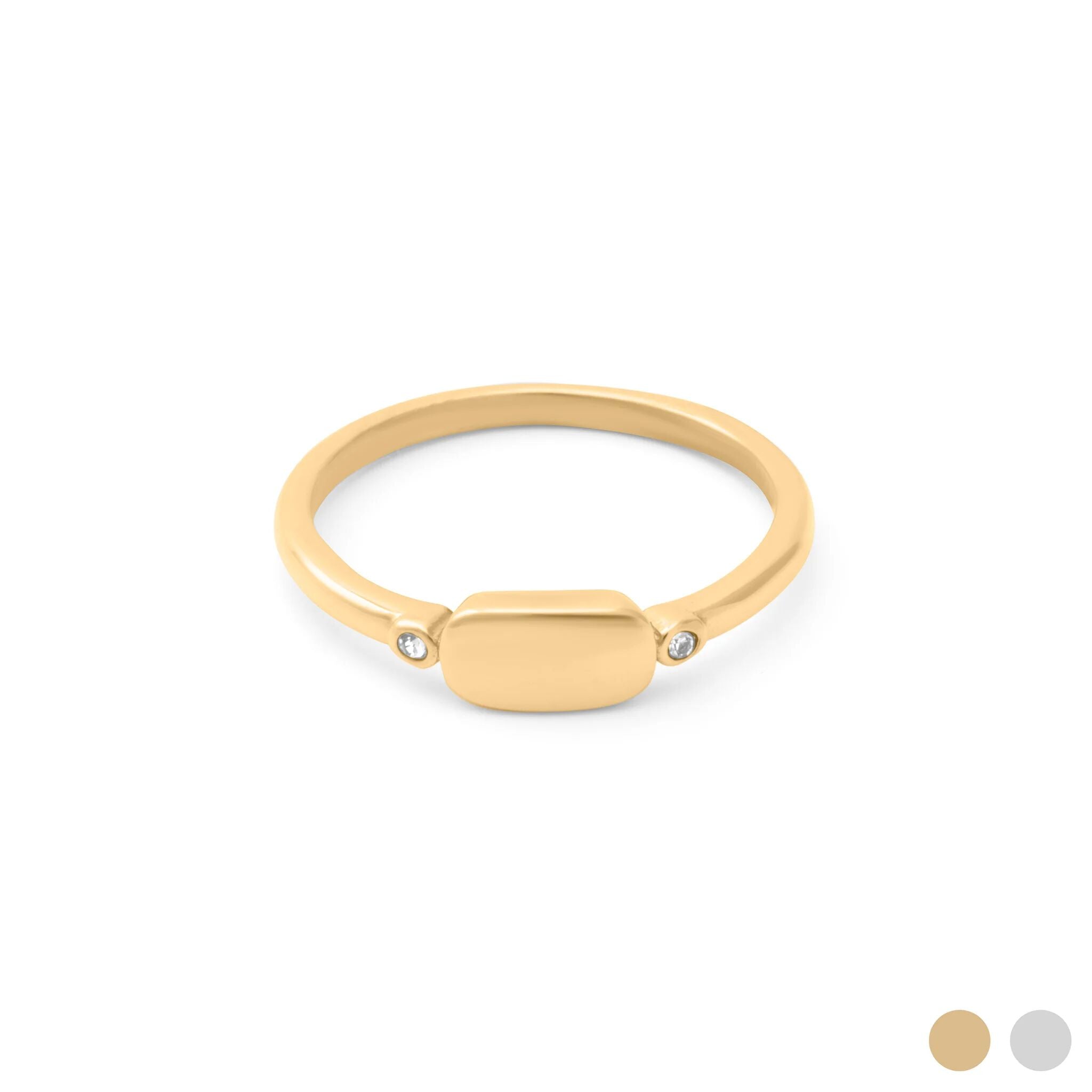 18K Gold PVD Stainless Steel Rounded Plaque Blank Stack Ring- gold main