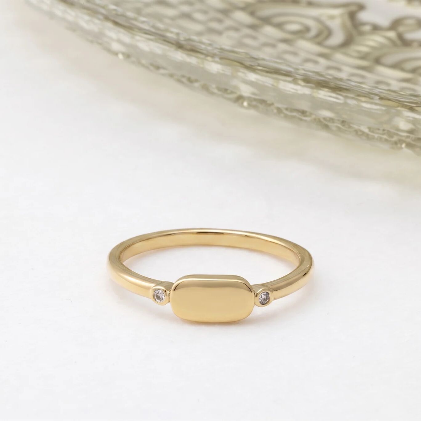 18K Gold PVD Stainless Steel Rounded Plaque Blank Stack Ring- gold studio