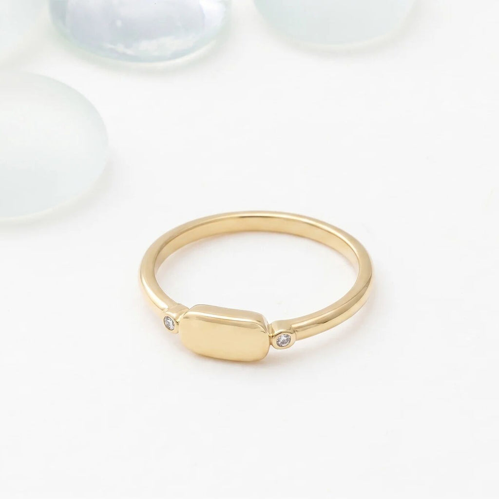 18K Gold PVD Stainless Steel Rounded Plaque Blank Stack Ring- gold studio
