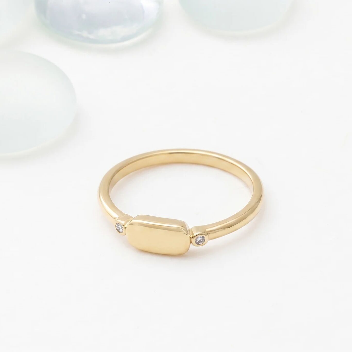 18K Gold PVD Stainless Steel Rounded Plaque Blank Stack Ring- gold studio