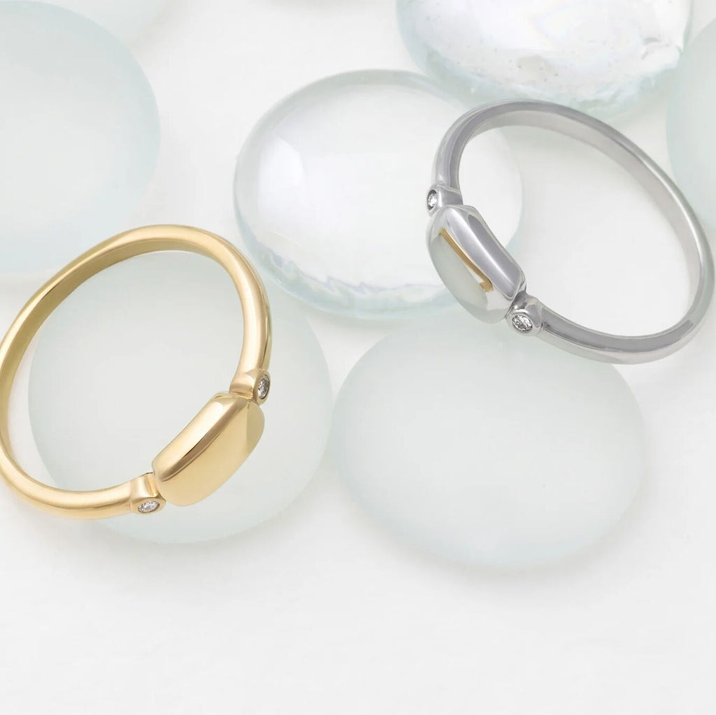 18K Gold PVD Stainless Steel Rounded Plaque Blank Stack Ring- silver and gold studio