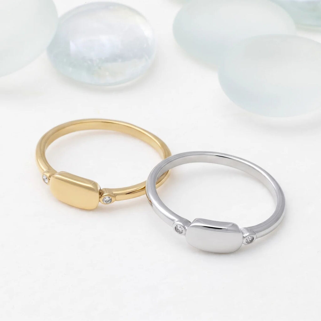 18K Gold PVD Stainless Steel Rounded Plaque Blank Stack Ring- gold and silver studio