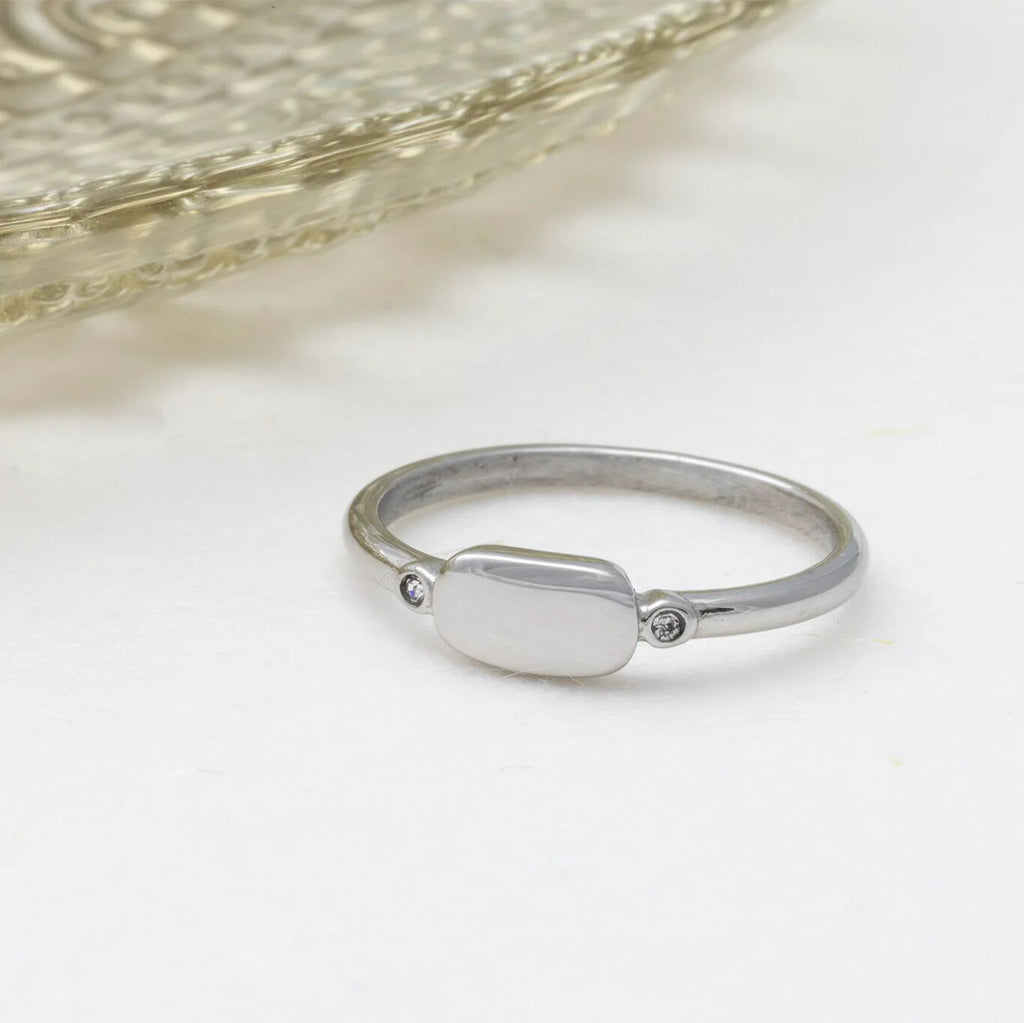18K Gold PVD Stainless Steel Rounded Plaque Blank Stack Ring- silver studio