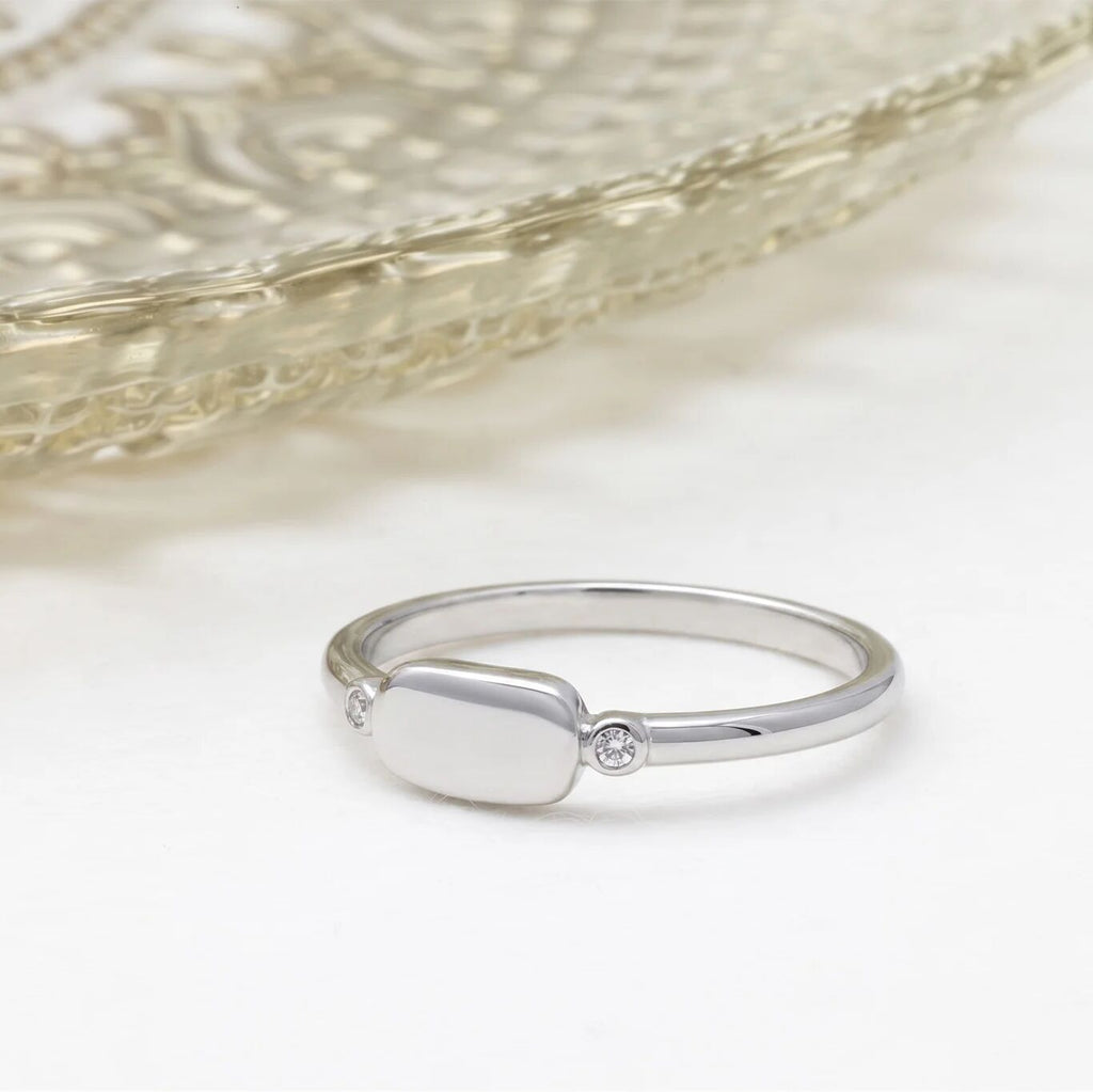 18K Gold PVD Stainless Steel Rounded Plaque Blank Stack Ring- silver studio
