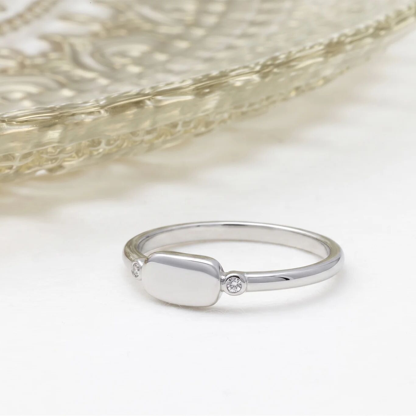 18K Gold PVD Stainless Steel Rounded Plaque Blank Stack Ring- silver studio