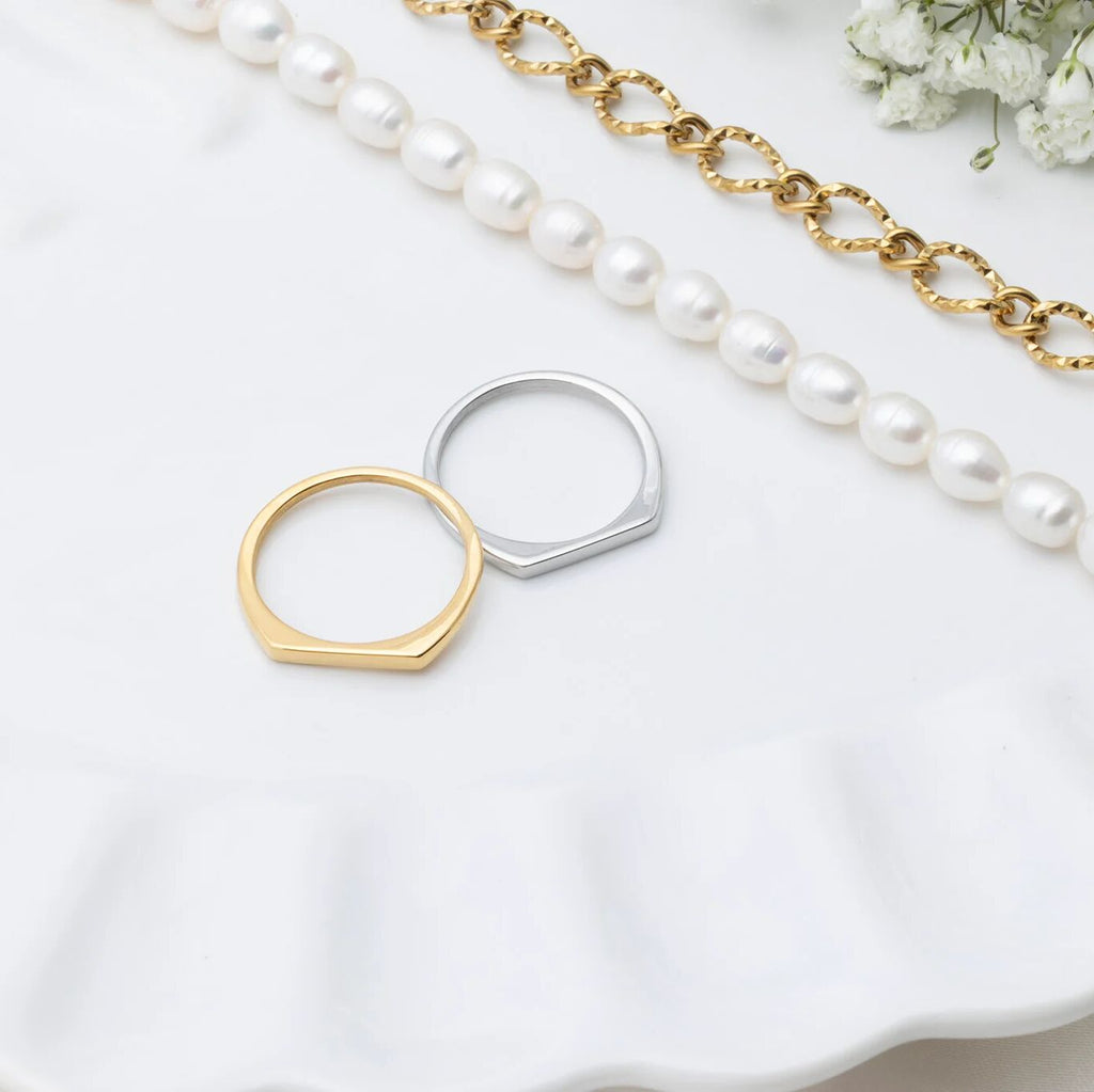 18K Gold PVD Stainless Steel Dainty Flat Blank Stack Ring- gold and silver studio
