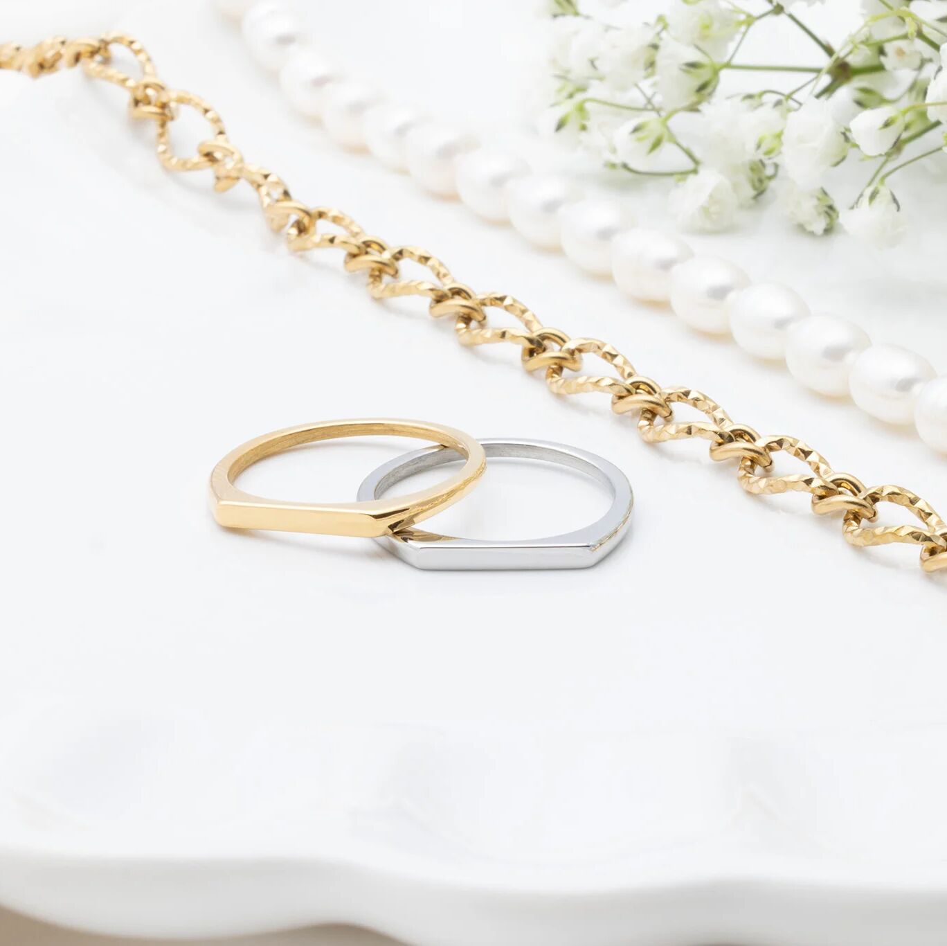 18K Gold PVD Stainless Steel Dainty Flat Blank Stack Ring- gols and silver studio