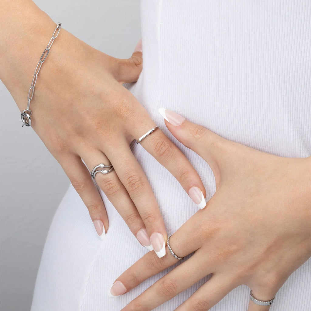 18K Gold PVD Stainless Steel Dainty Flat Blank Stack Ring- silver model
