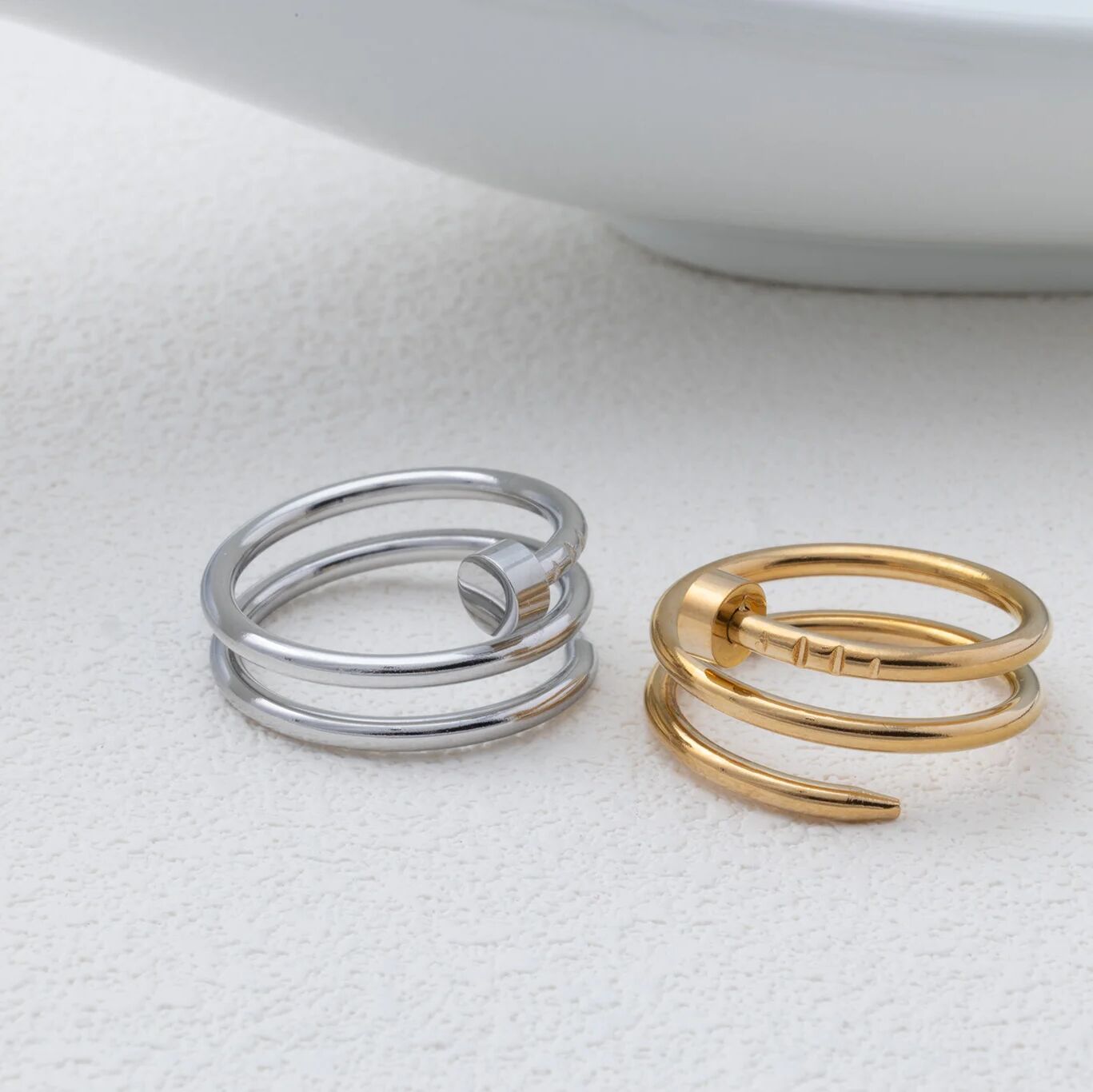 18K Gold PVD Stainless Steel Twisted Nail Ring- Stainless and gold studio