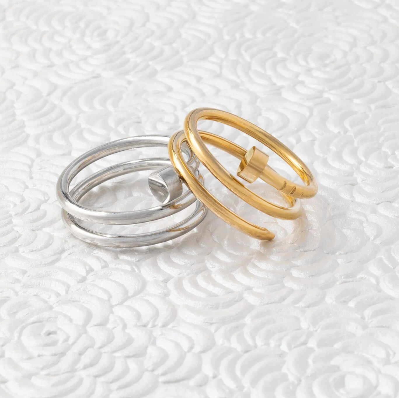 18K Gold PVD Stainless Steel Twisted Nail Ring- Gold and Stainless studio
