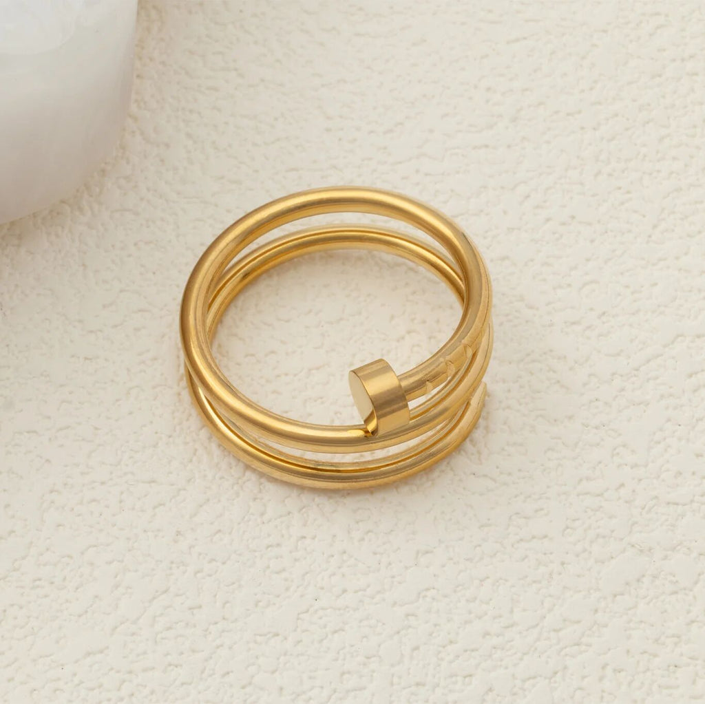 18K Gold PVD Stainless Steel Twisted Nail Ring- Gold studio