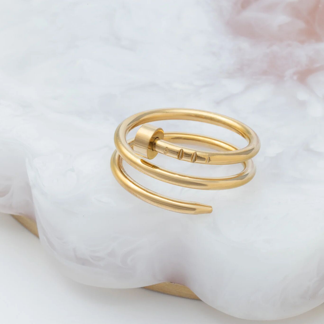 18K Gold PVD Stainless Steel Twisted Nail Ring- Gold studio