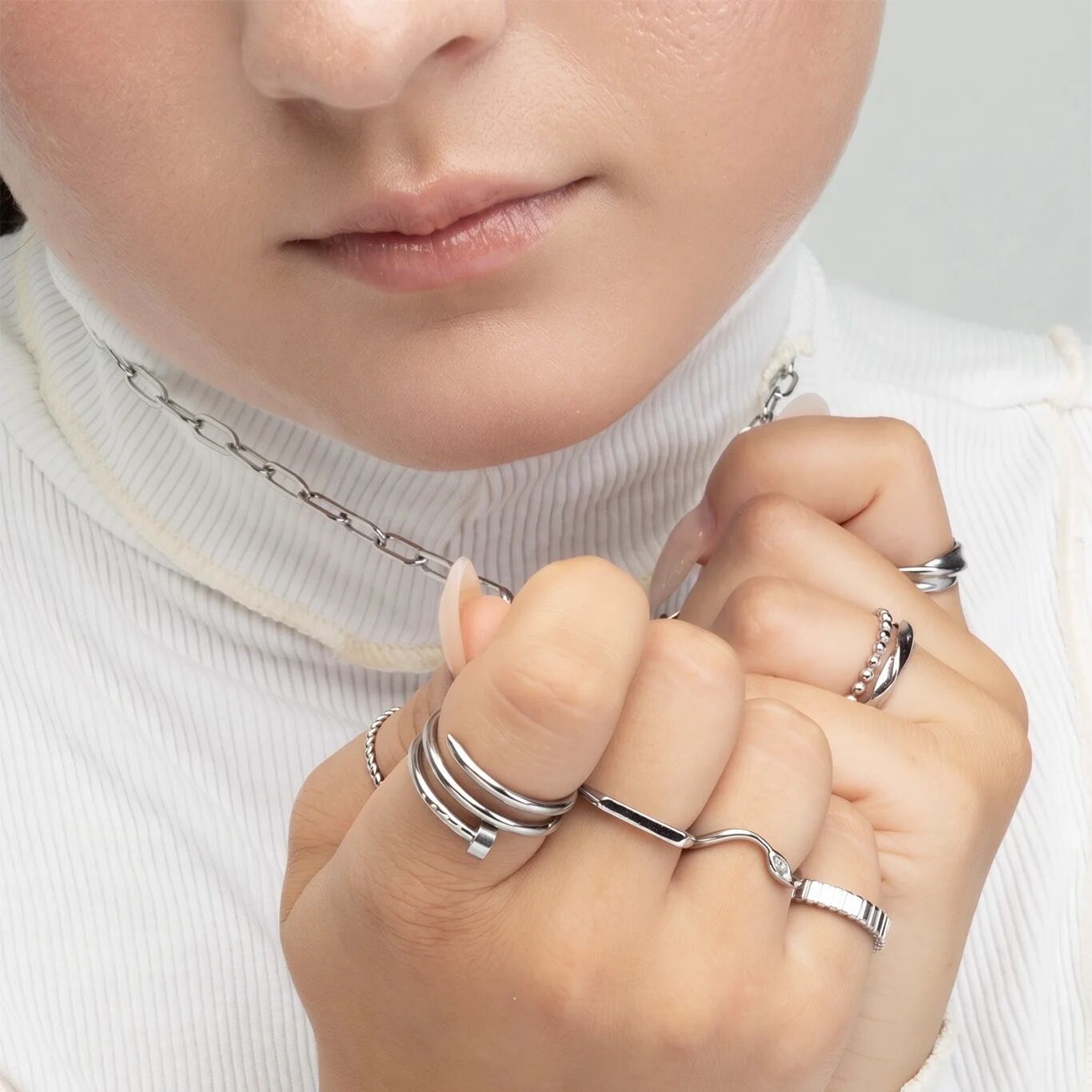 18K Gold PVD Stainless Steel Twisted Nail Ring- Stainless model