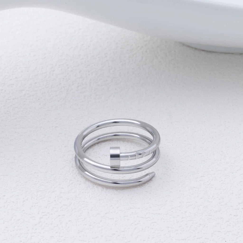 18K Gold PVD Stainless Steel Twisted Nail Ring- Stainless studio
