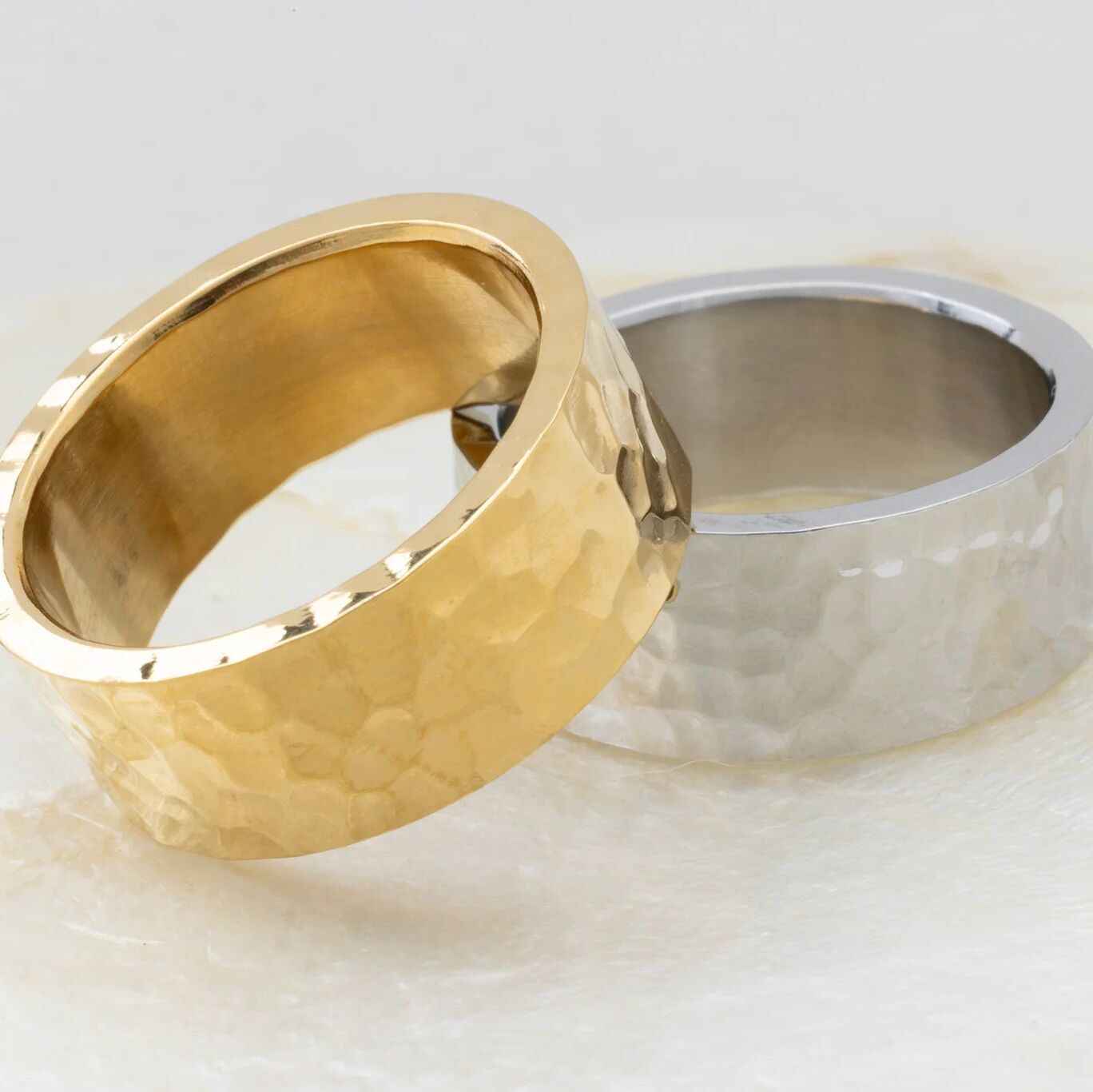 Gold and Silver Hammered Statement Rings