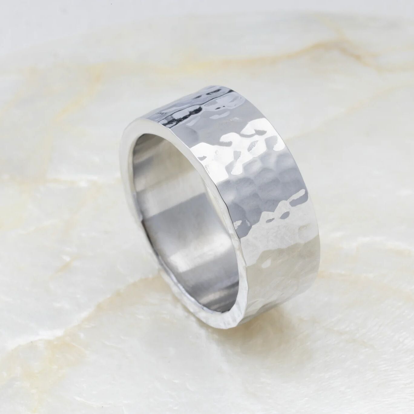 Silver Hammered Statement Ring 