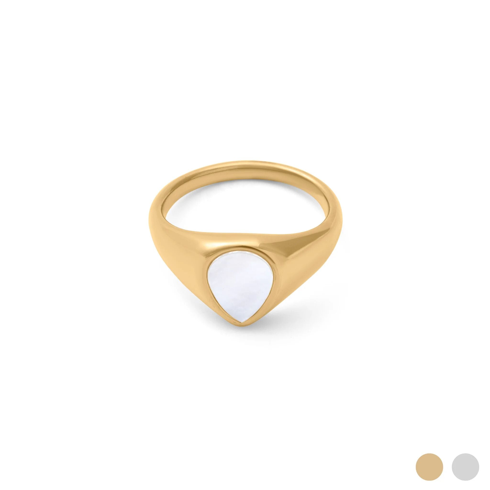 18K Gold PVD Stainless Steel Tear Drop MOP Signet Ring- gold main