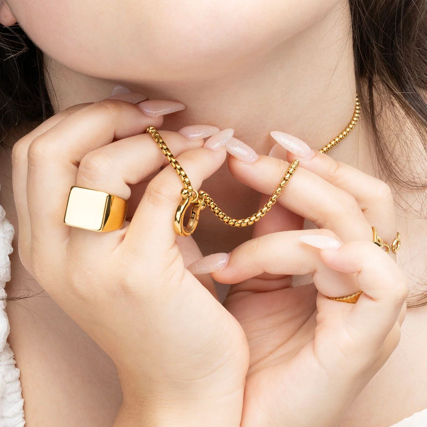 18K Gold PVD Stainless Steel Square Signet Ring- gold model