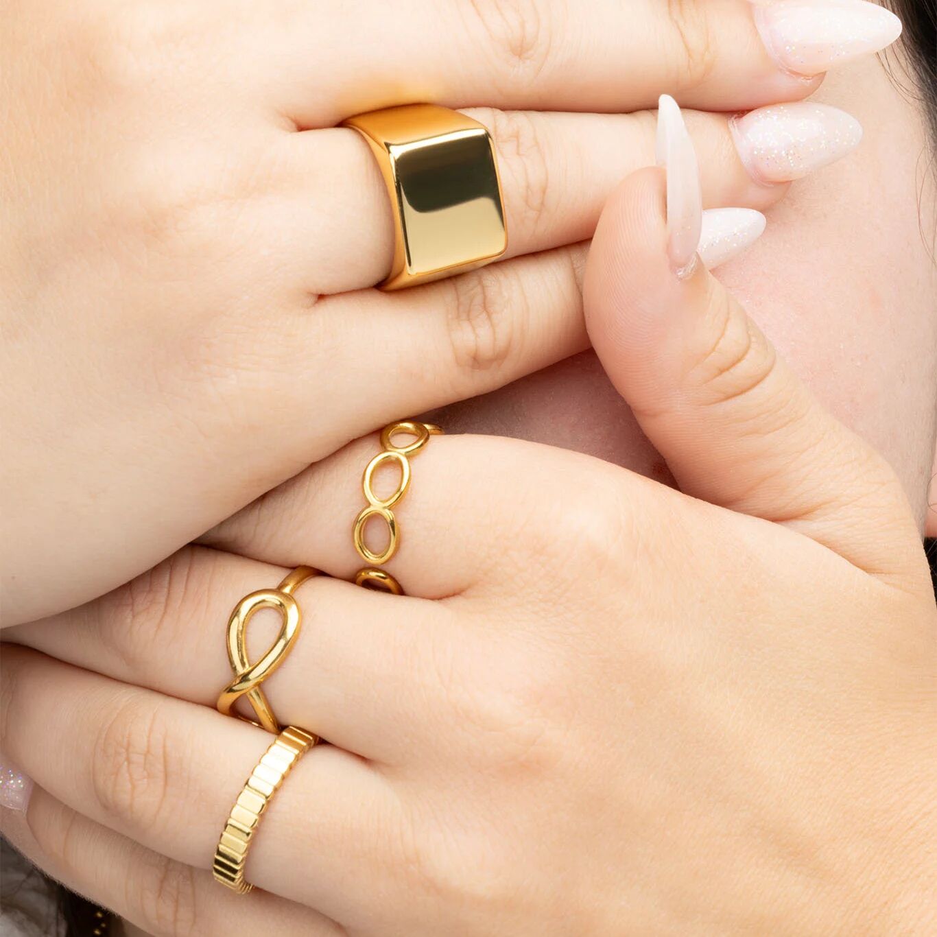 18K Gold PVD Stainless Steel Square Signet Ring- gold model