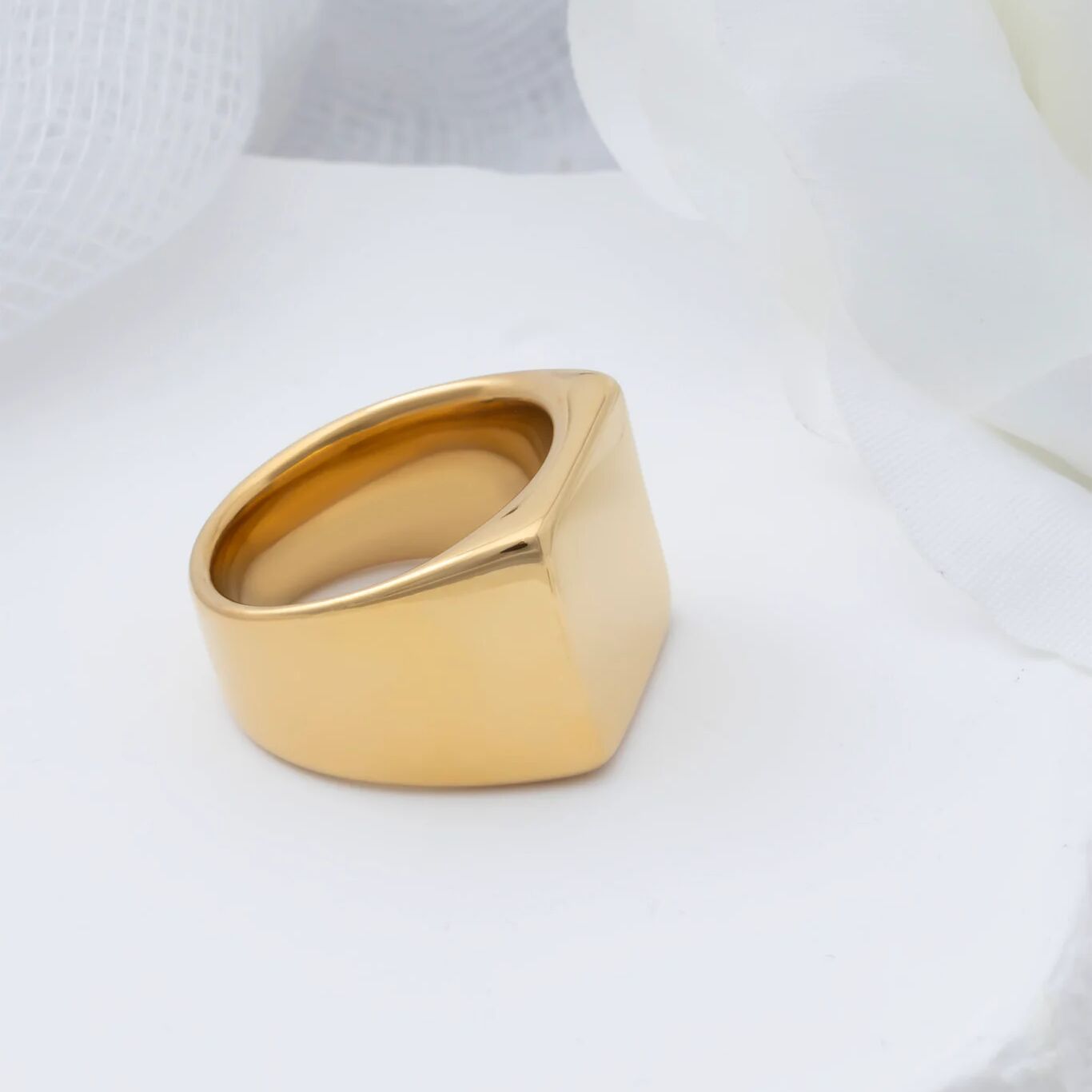 18K Gold PVD Stainless Steel Square Signet Ring- gold studio
