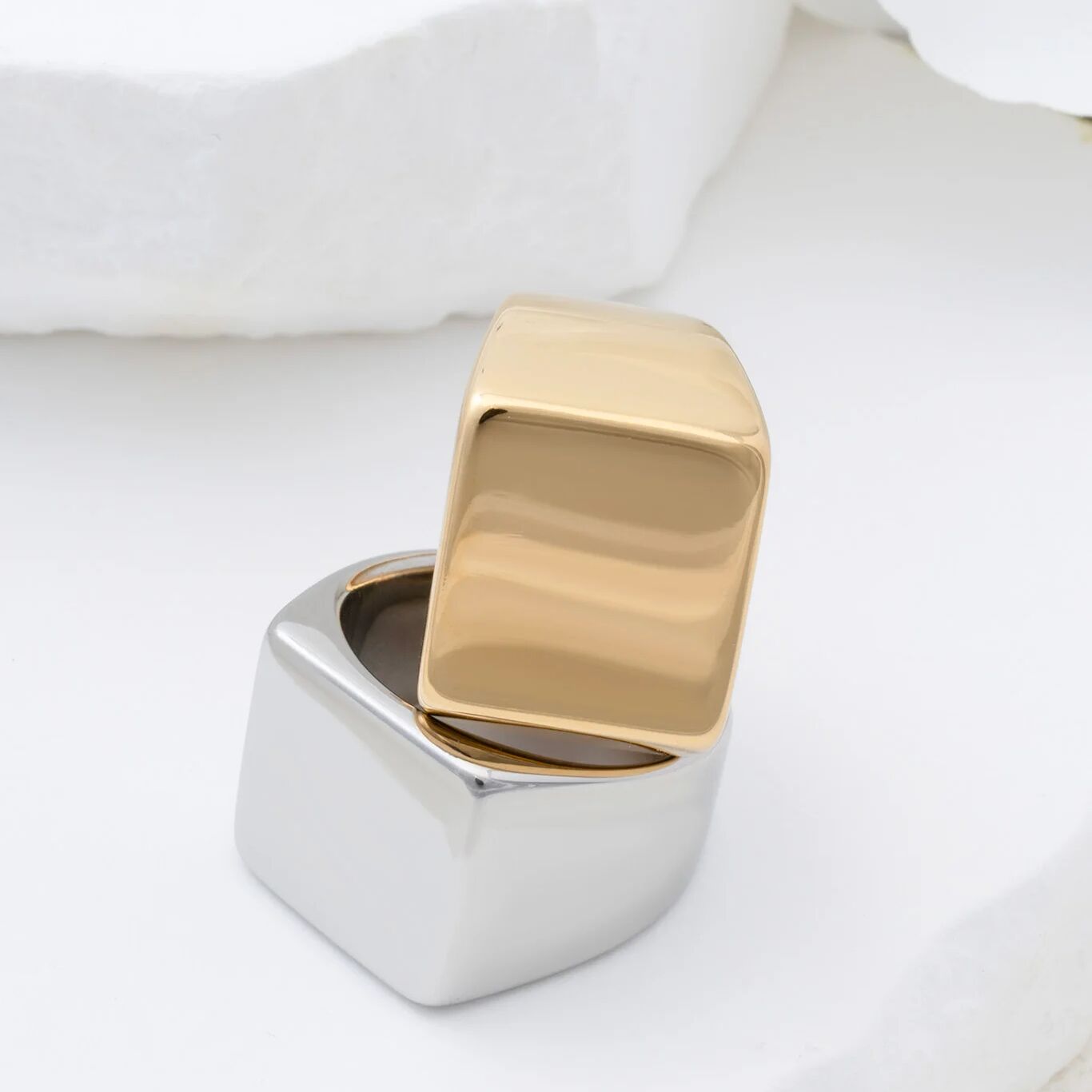 18K Gold PVD Stainless Steel Square Signet Ring- gold and silver studio