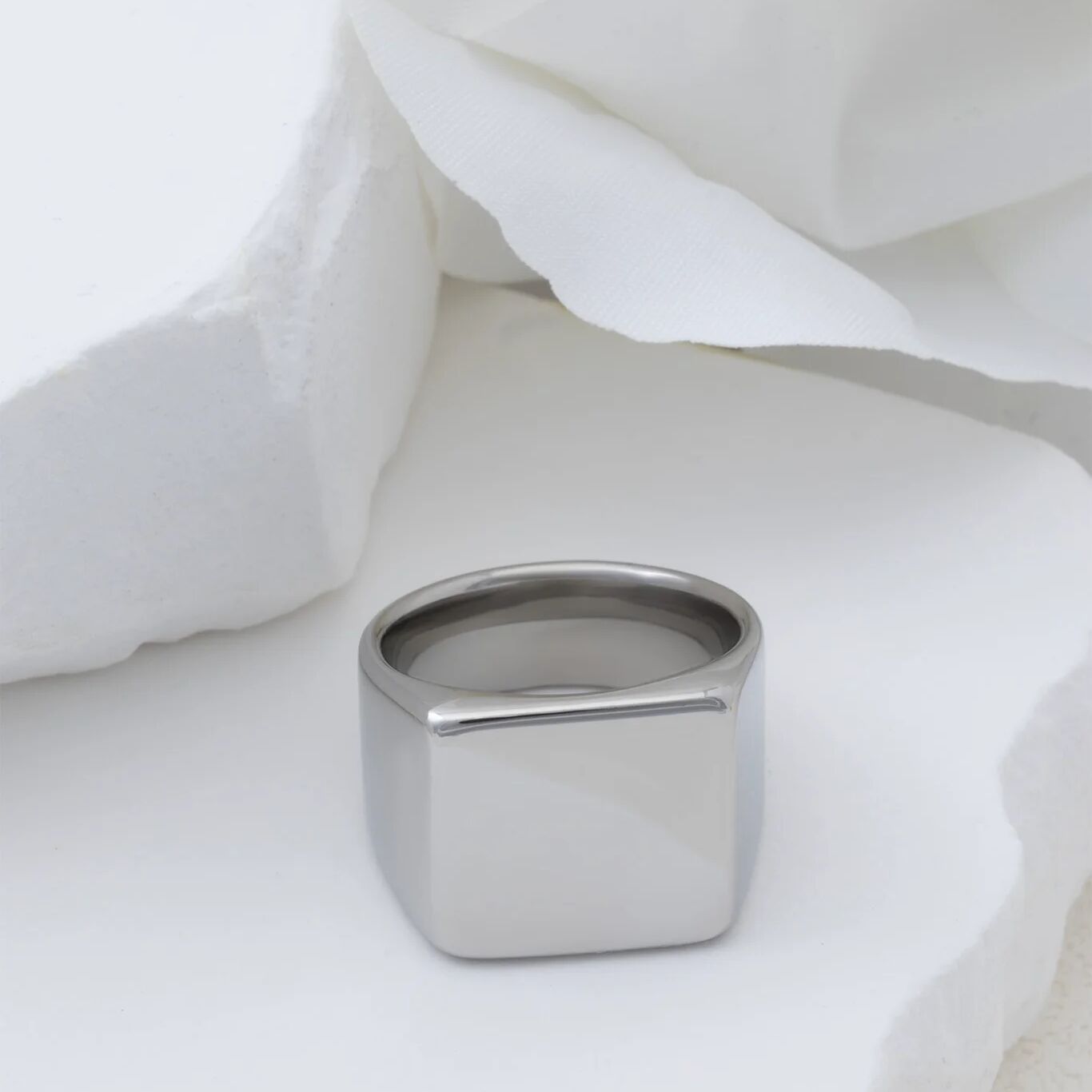 18K Gold PVD Stainless Steel Square Signet Ring- silver studio