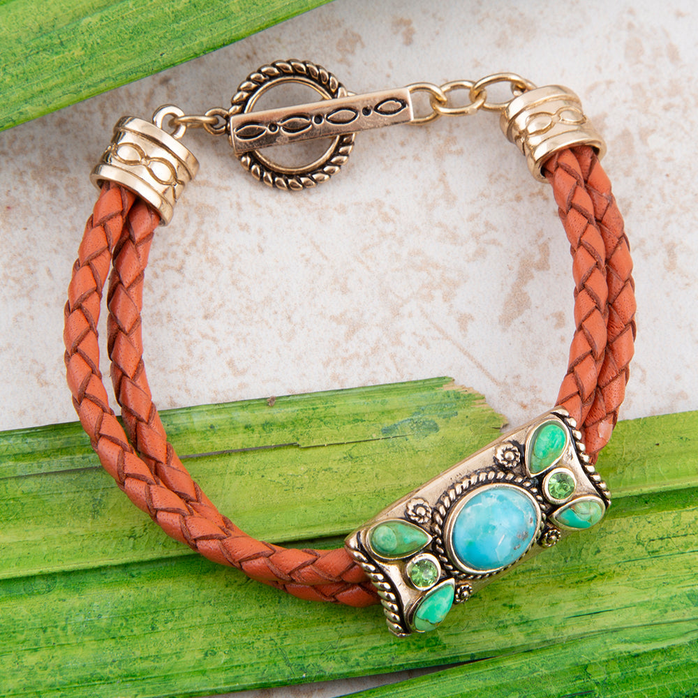 Legacy Lime Green and Blue Turquoise Braided Leather Bracelet
