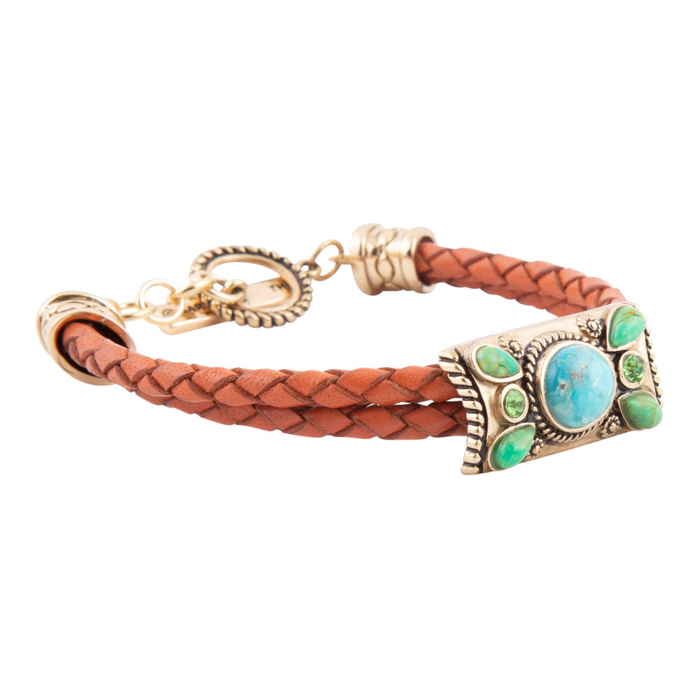 Legacy Lime Green and Blue Turquoise Braided Leather Bracelet