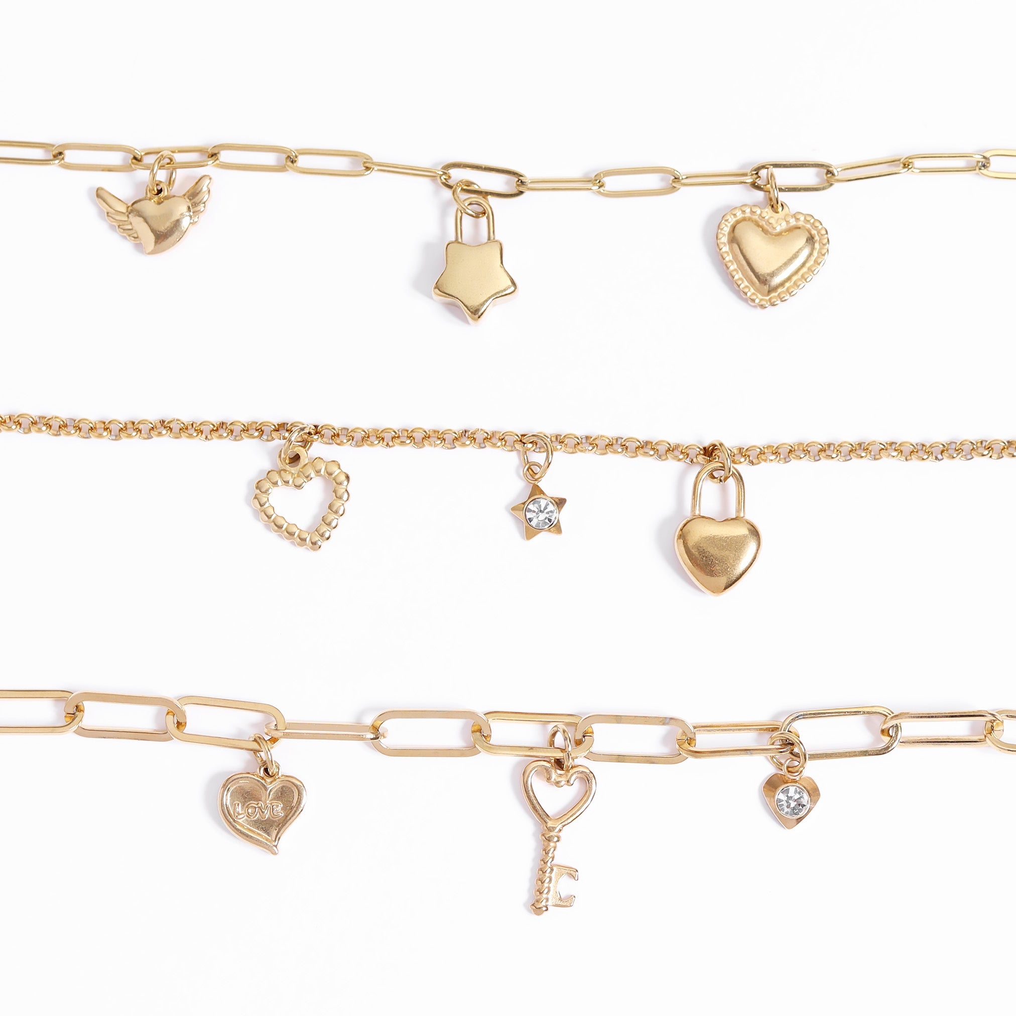 18K Gold Heart Charm – Textured Stainless Steel Pendant for Bracelets & Necklaces