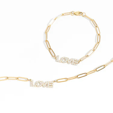 18K Gold PVD Stainless Steel Stone "Love" Paperclip Chain Necklace