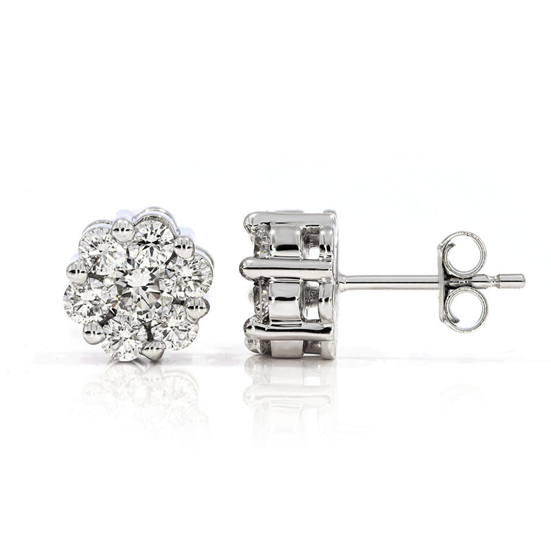 Lab Diamond Stud Earrings – 2 Carat Floral Cluster Design | 14kt White Gold