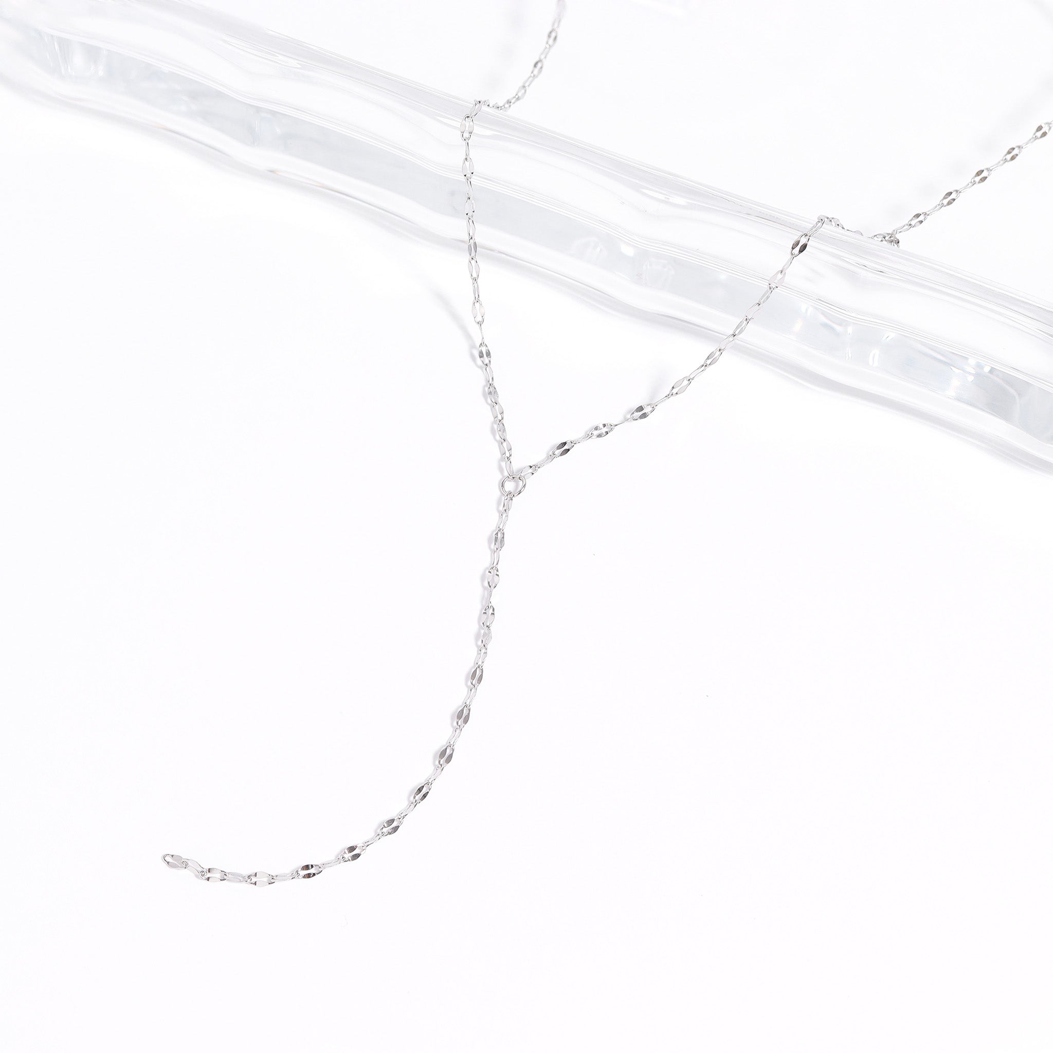 18K Gold Lariat Necklace – Stainless Steel Singapore Chain With Drop Pendant