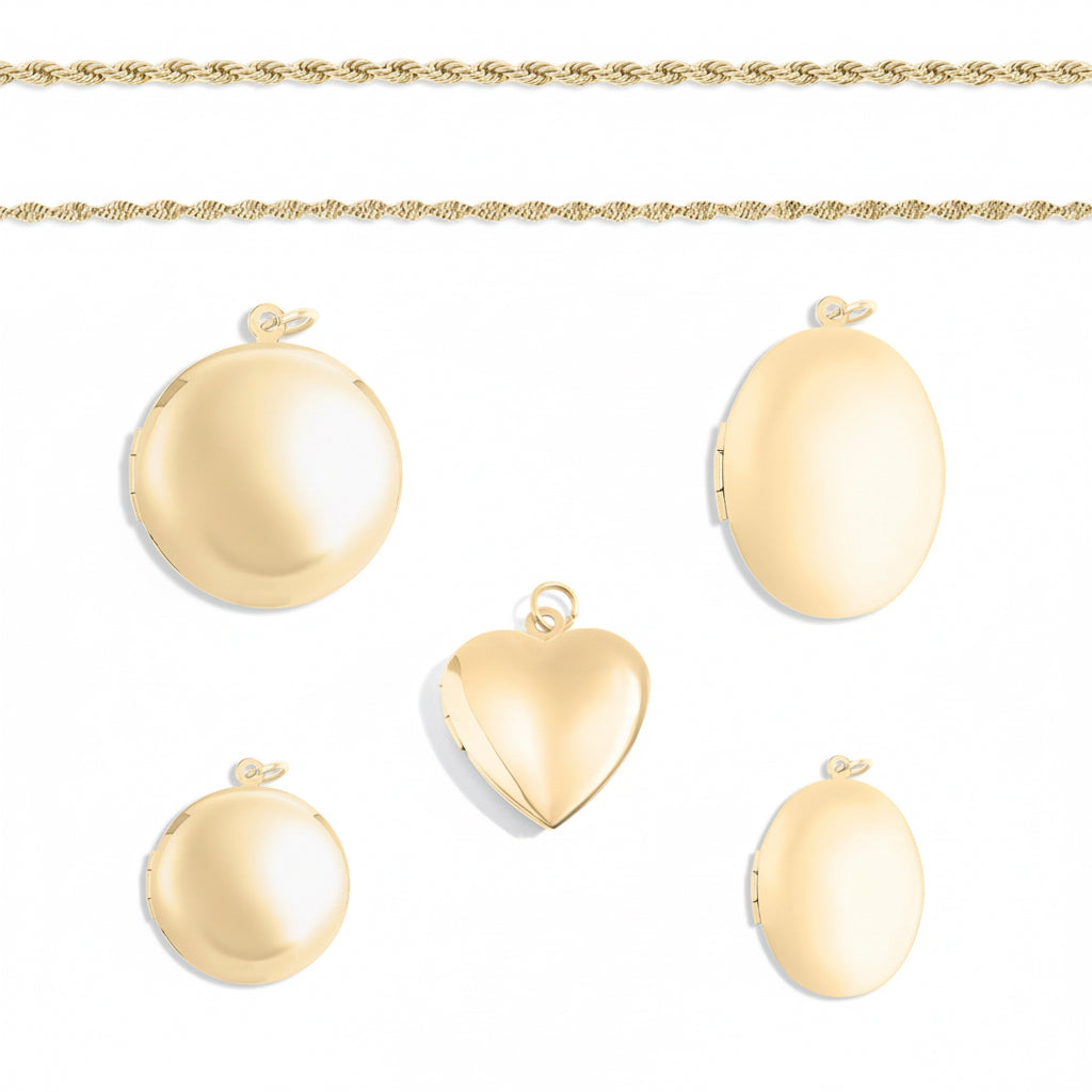 Gold Stainless Steel Locket Set – Heart Shaped, Vintage Oval & Minimalist Round Necklace