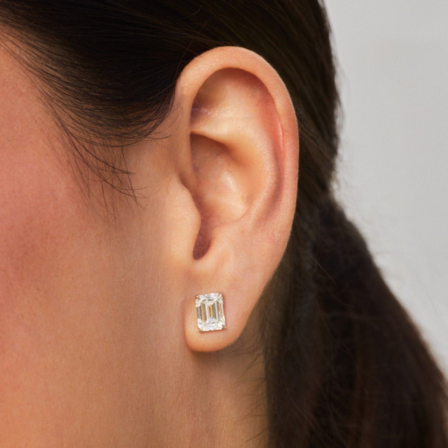 Lab Grown Diamond Studs – AGI Certified Emerald Cut Earrings | 14K White Gold