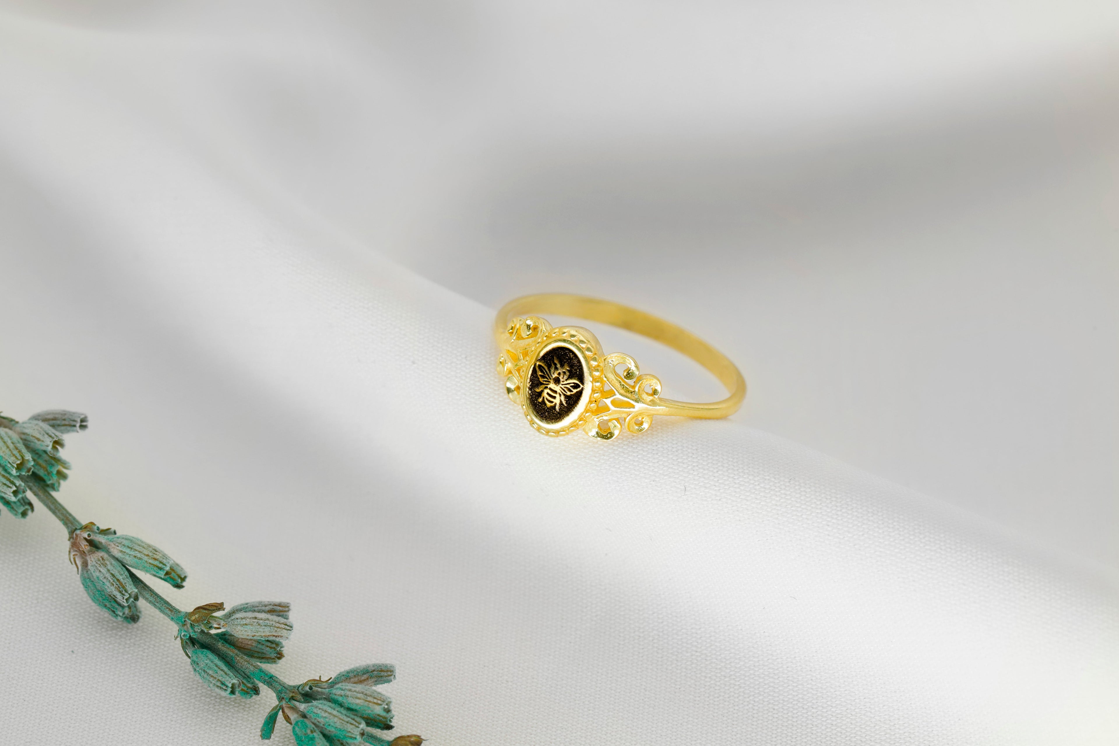 Honey Bee Ring, 925 Sterling Silver Signet Pinky Ring
