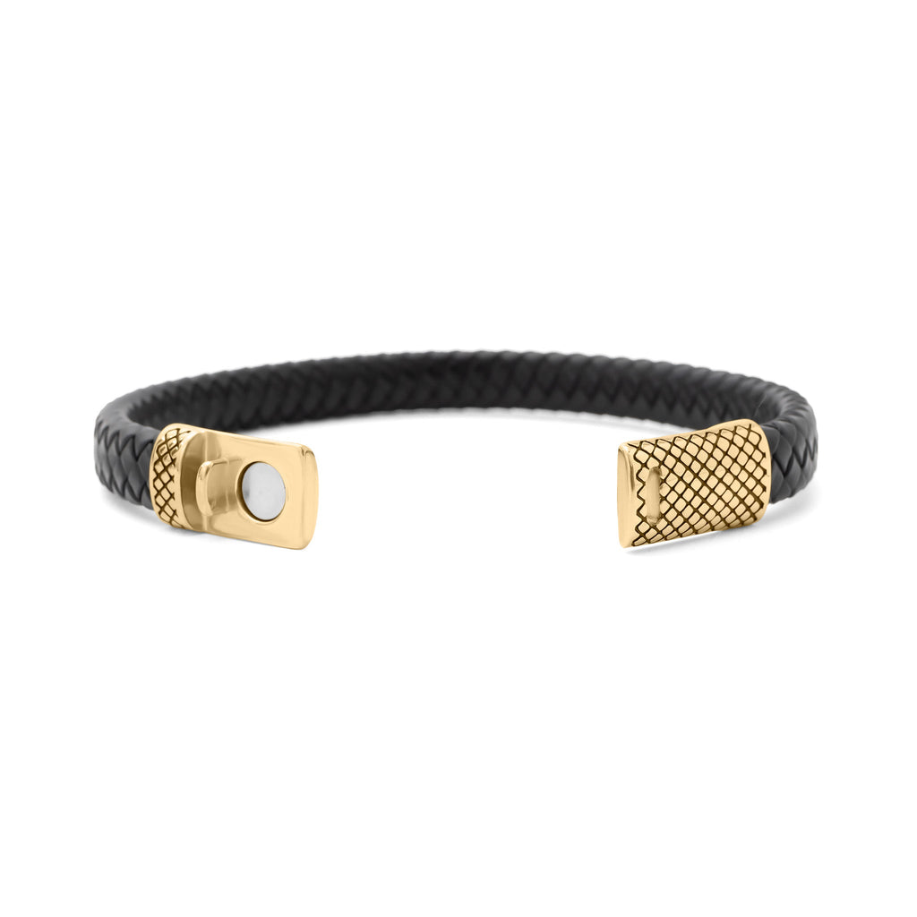 Mens Leather Metal Clasp Bracelet