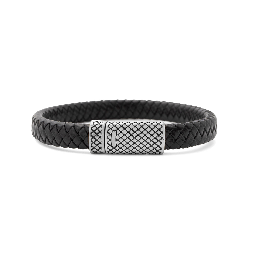 Mens Leather Metal Clasp Bracelet