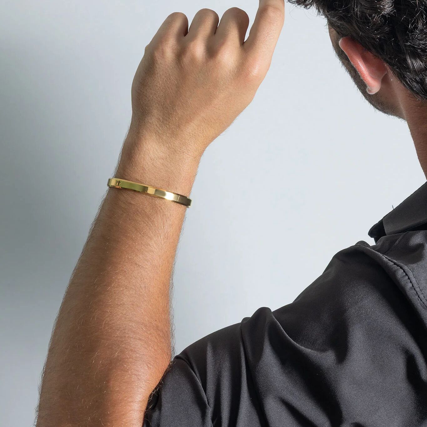 18K Gold PVD Mens Metal Cuff Bracelet - silver model