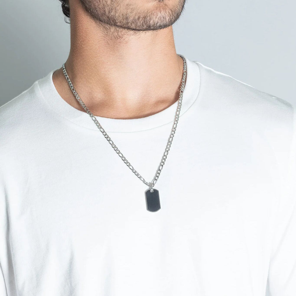 Mens Brushed Stainless Steel and Black Dog Tag - model 
