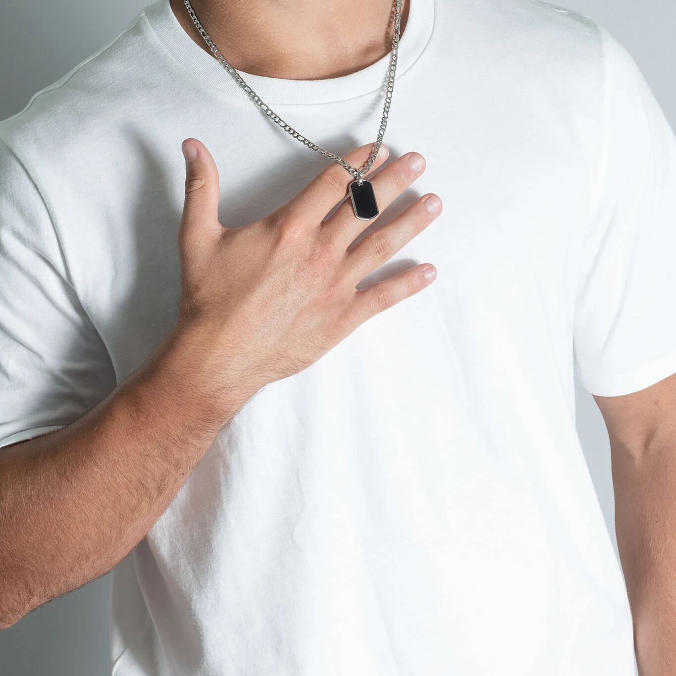 Mens Brushed Stainless Steel and Black Dog Tag - model 