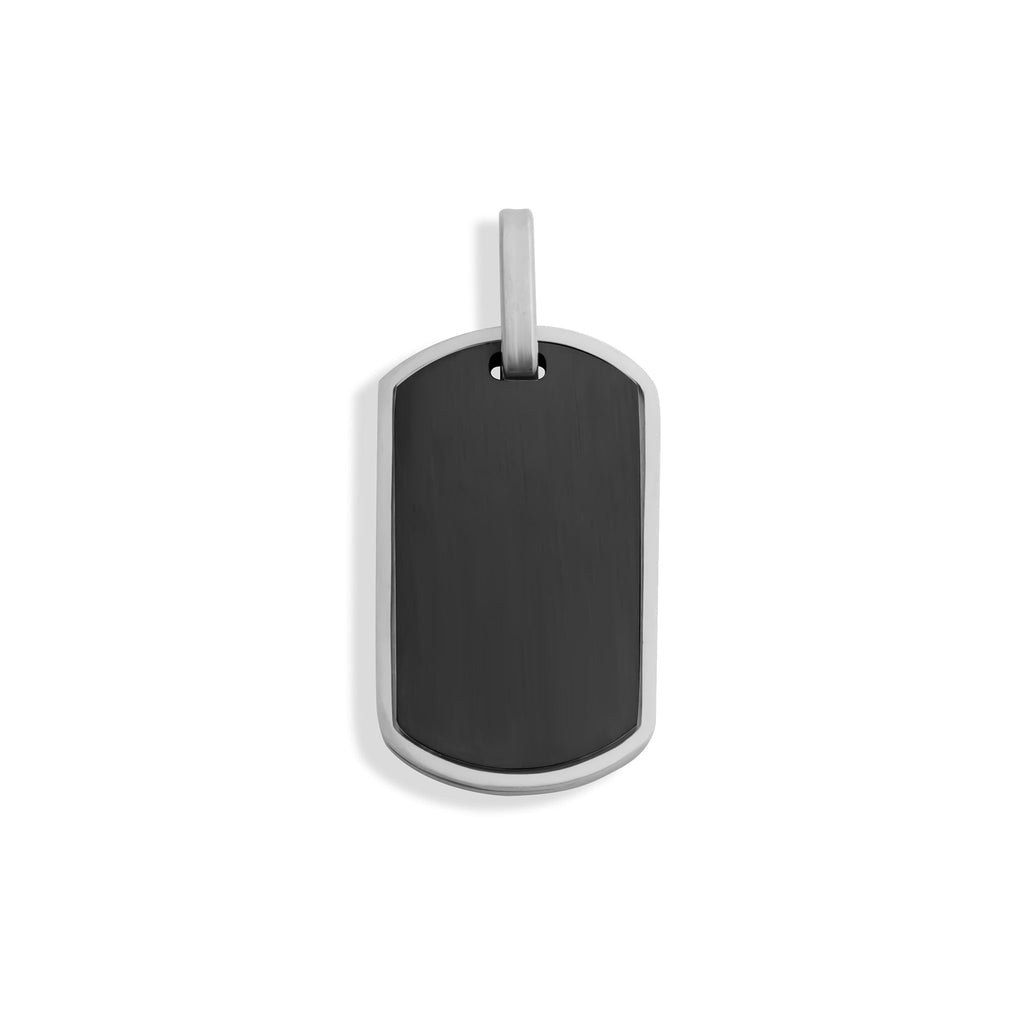 Mens Brushed Stainless Steel and Black Dog Tag - main 