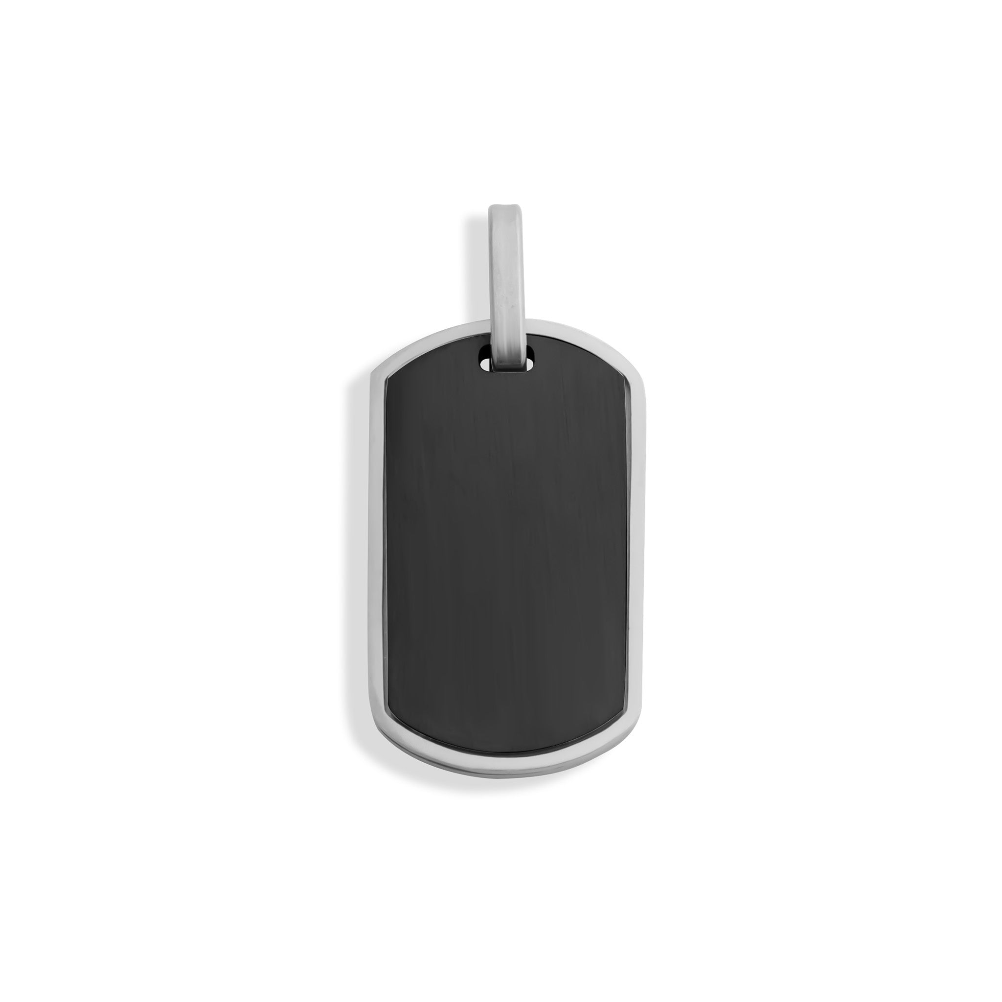 Mens Brushed Stainless Steel and Black Dog Tag - main 