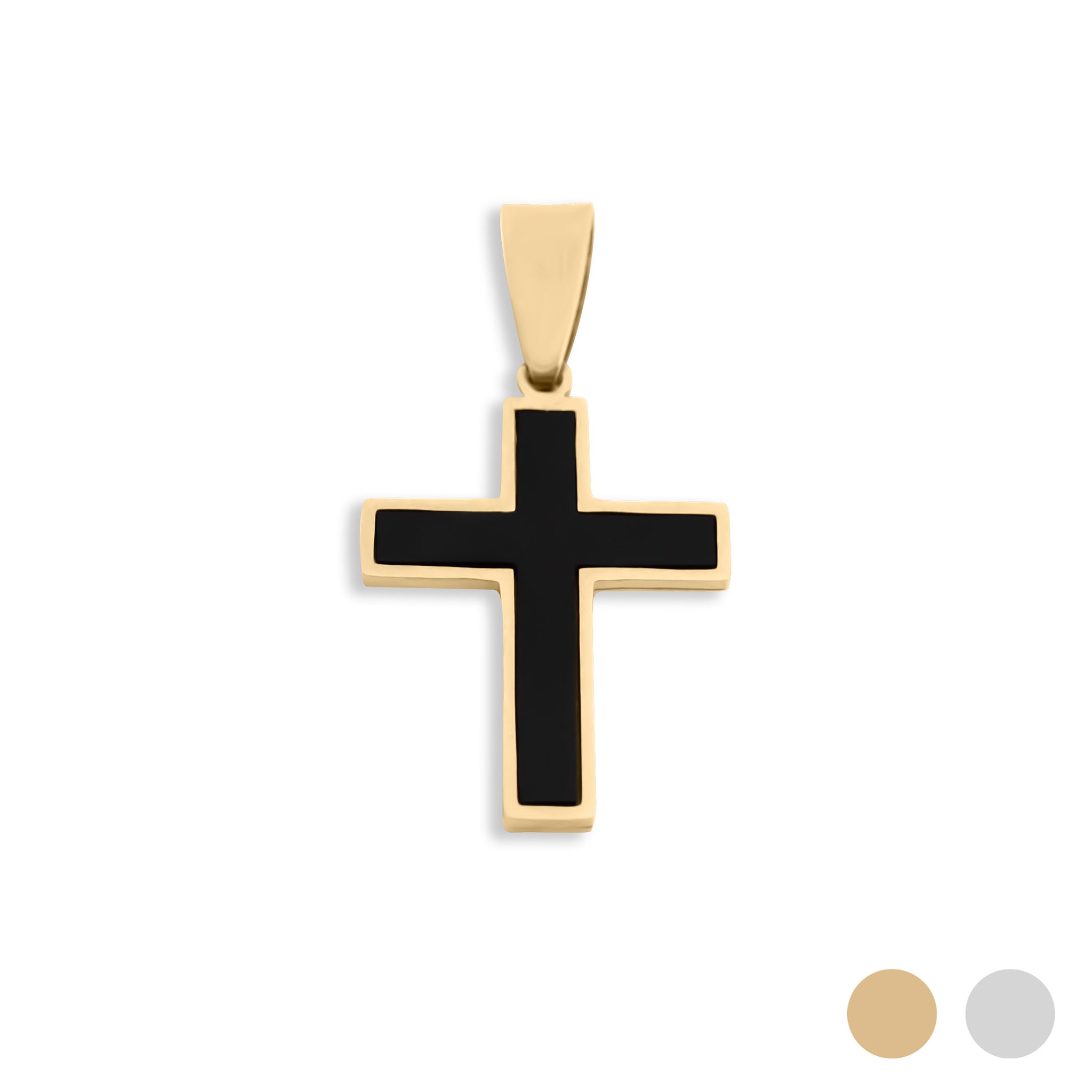 Mens Matte Black Stainless Steel Cross- gold main 