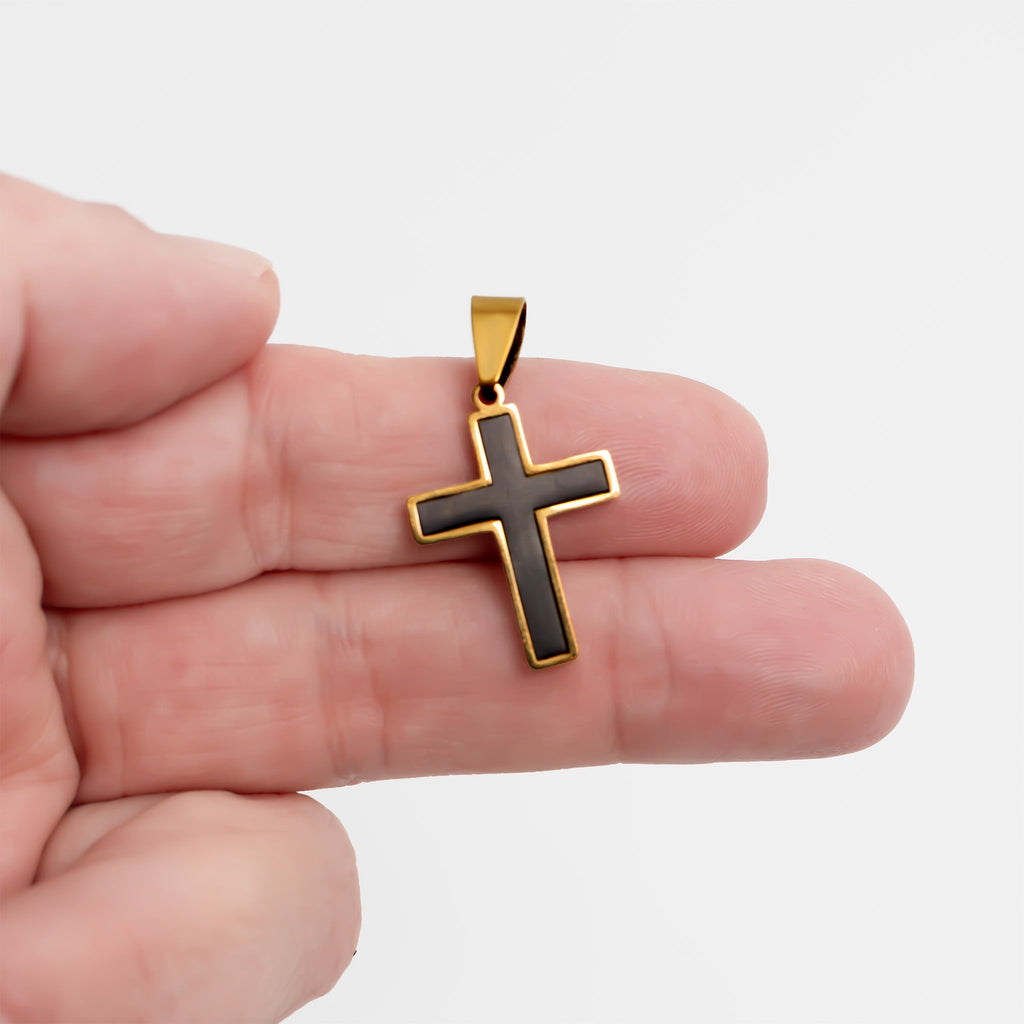 Mens Matte Black Stainless Steel Cross- scale