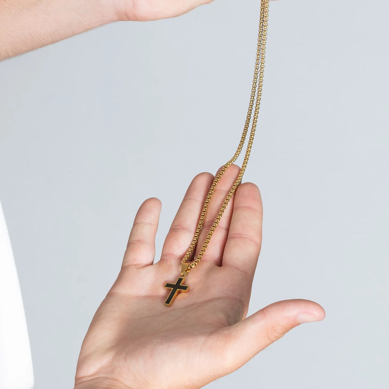 Mens Matte Black Stainless Steel Cross- gold model 