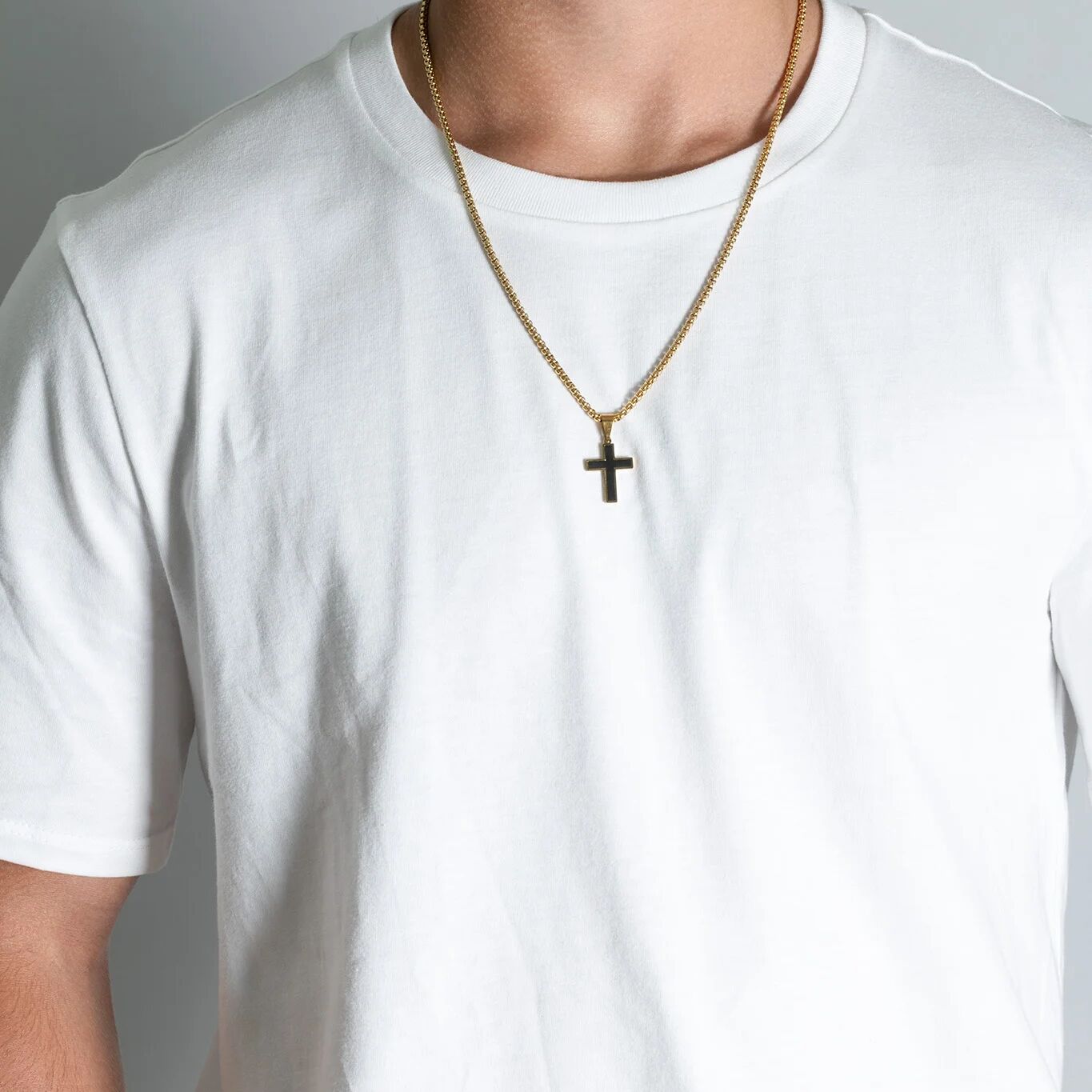 Mens Matte Black Stainless Steel Cross- gold model 