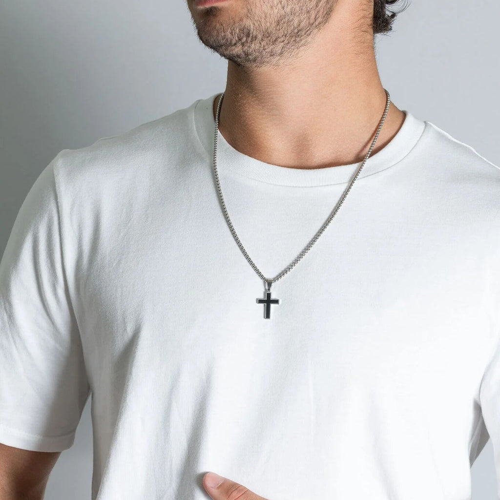Mens Matte Black Stainless Steel Cross- silver model 