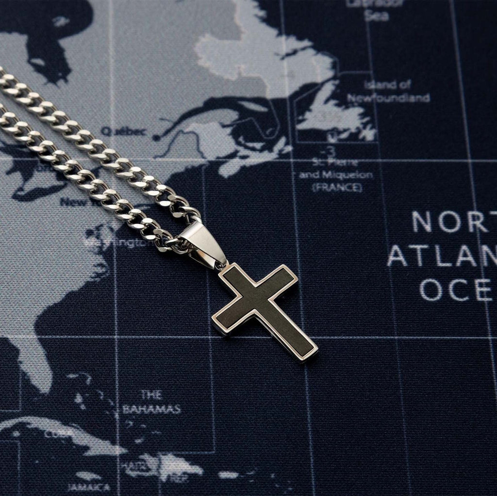 Mens Matte Black Stainless Steel Cross- silver studio 