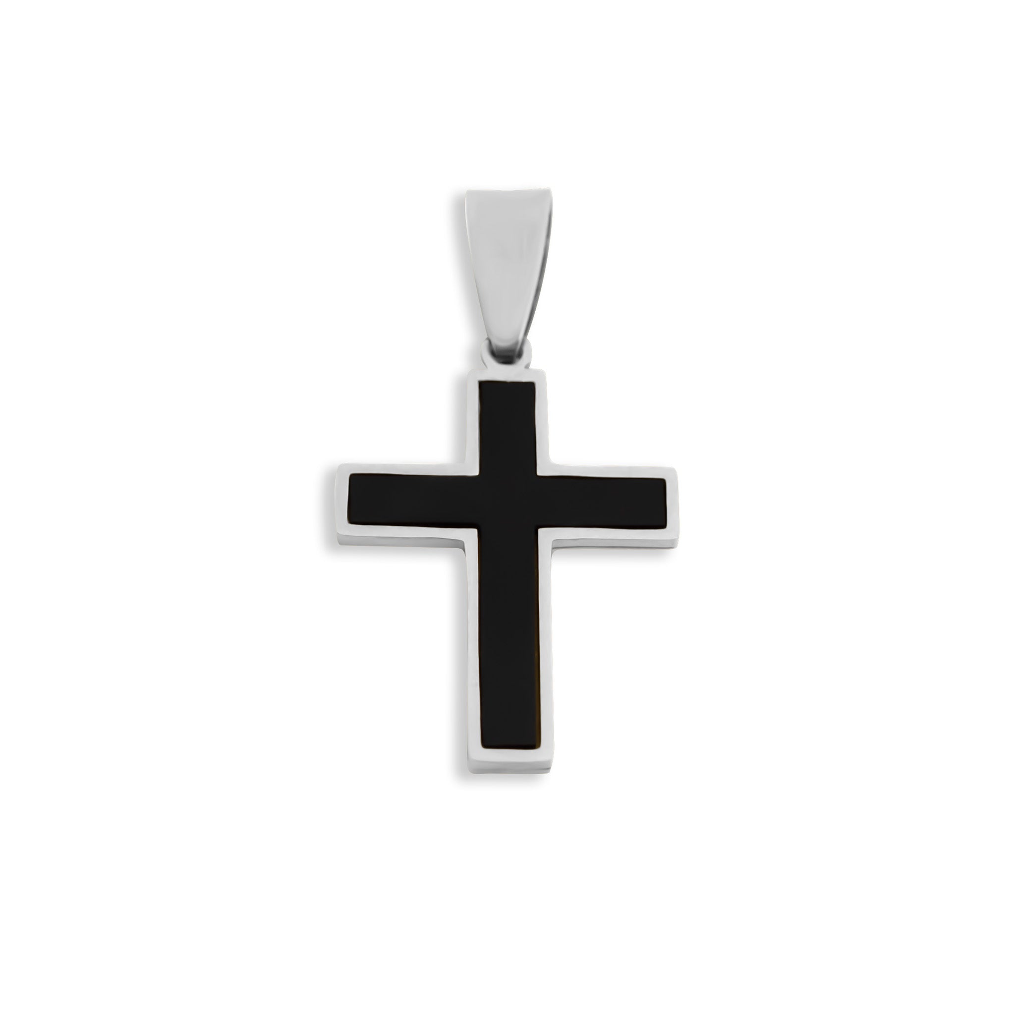 Mens Matte Black Stainless Steel Cross- silver main 