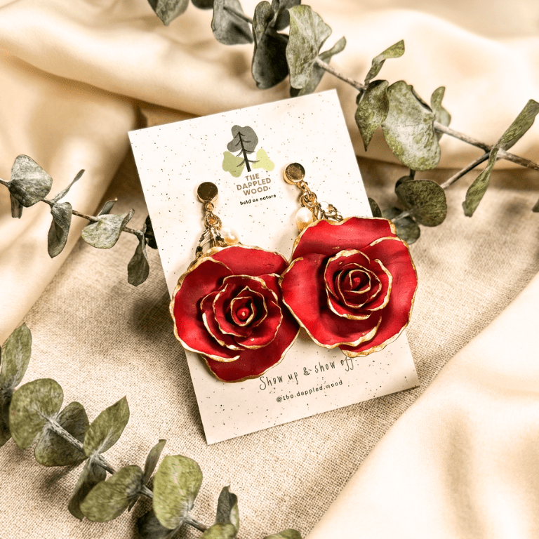 Mae - Handmade Rose & Pearl Flower Earrings